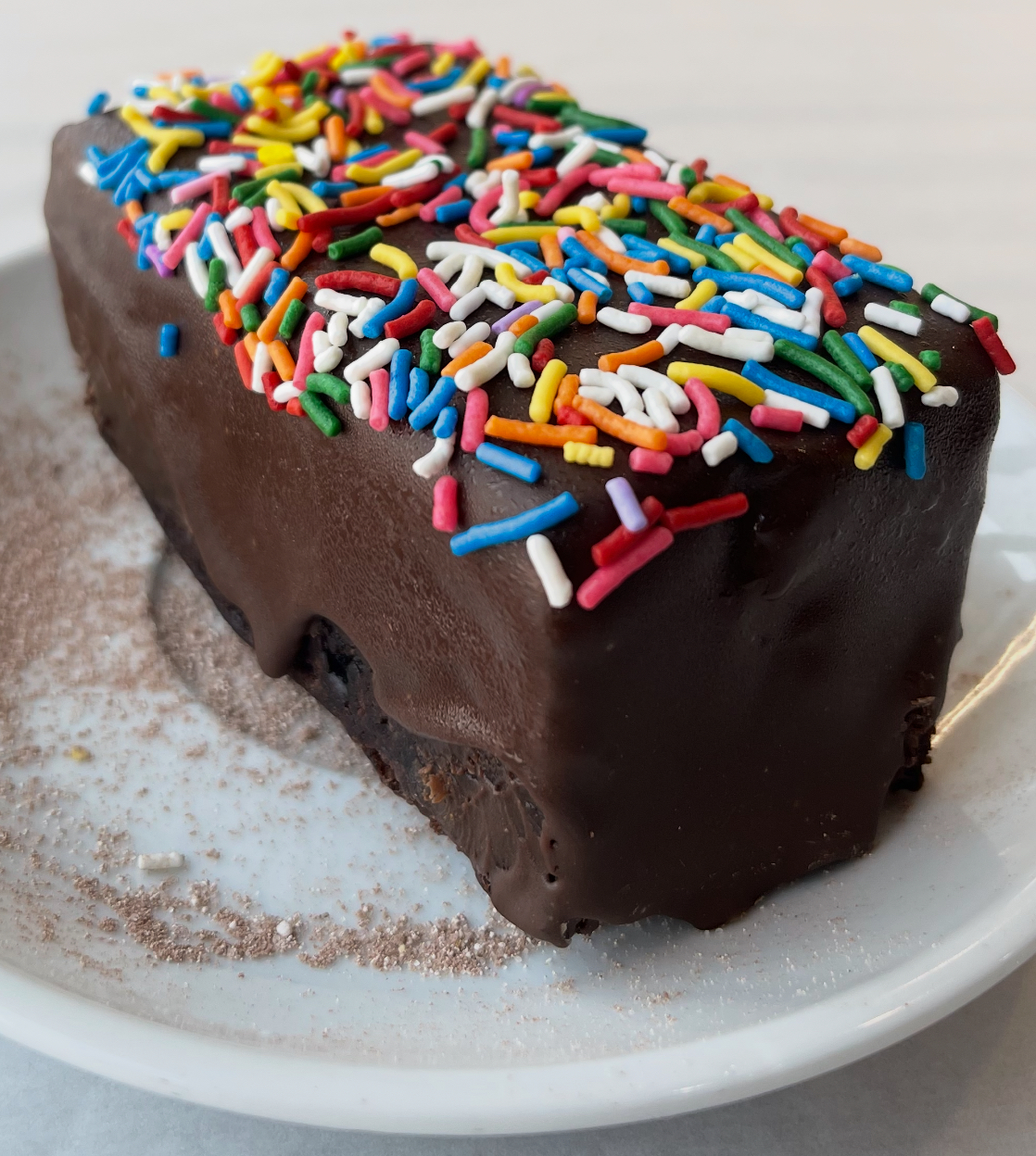 Piece of chocolate confetti cake