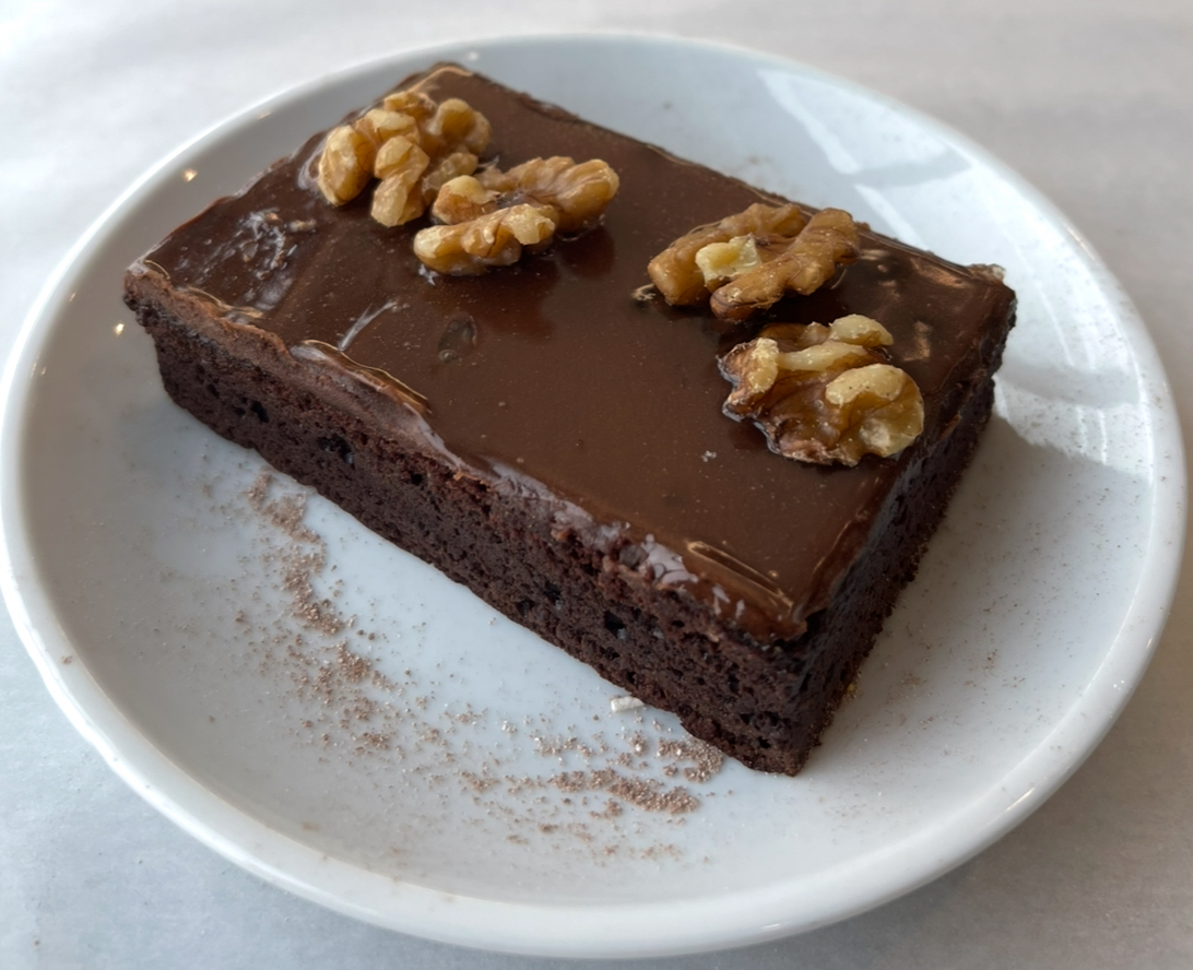 Piece of chocolate wallnut cake