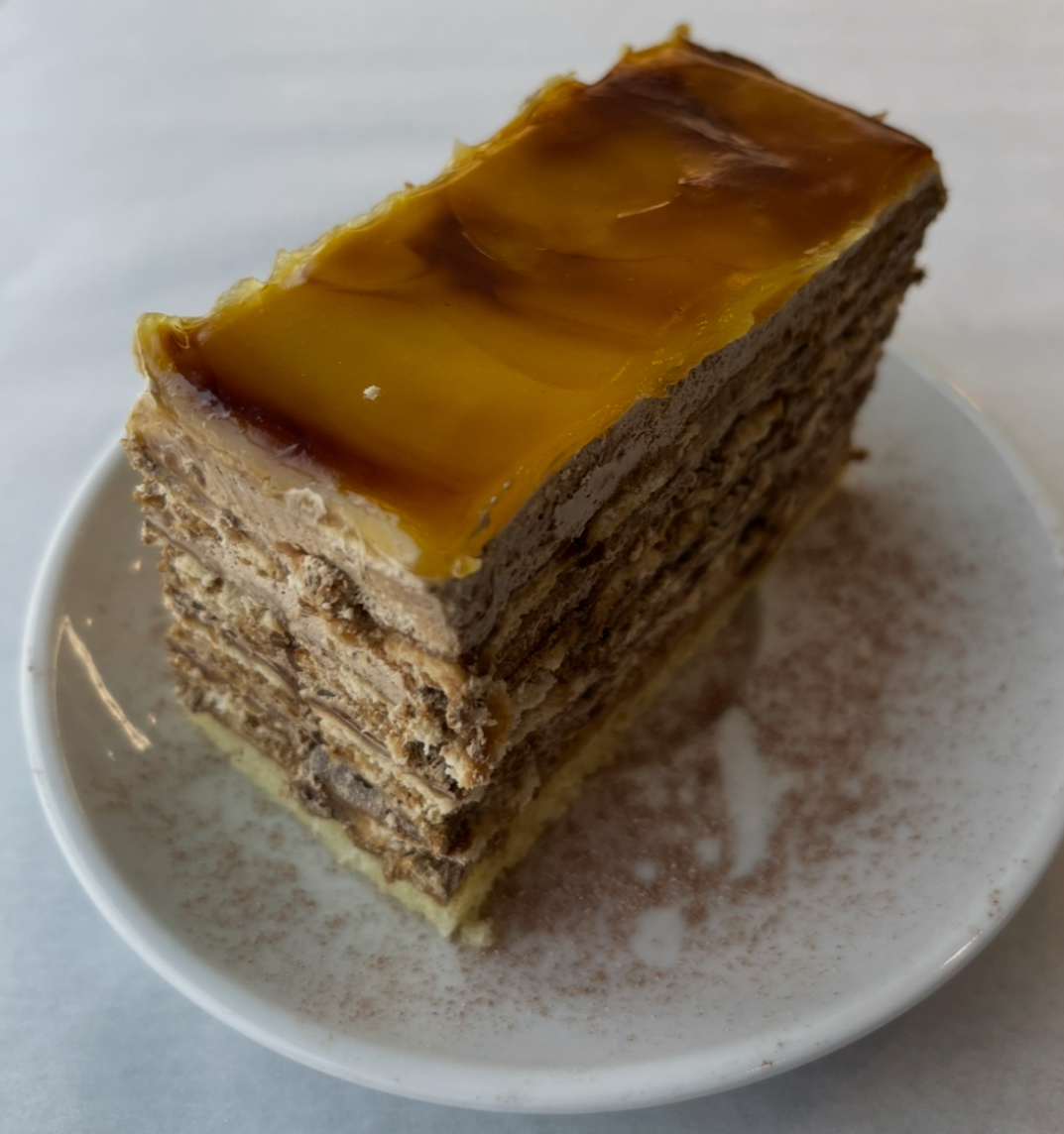 Piece of layered caramel cake